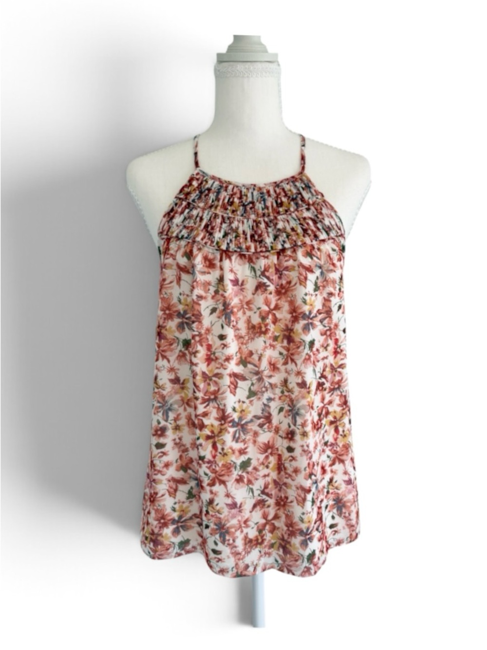Joie Floral Smocked Halter Camisole in Pink and Rust, Size XS